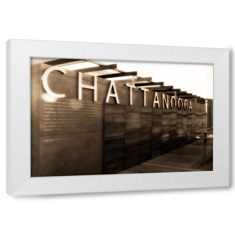 Chatt Pier Sign Sepia Glamour Saturated White Modern Wood Framed Art Print by Lee, Rachel