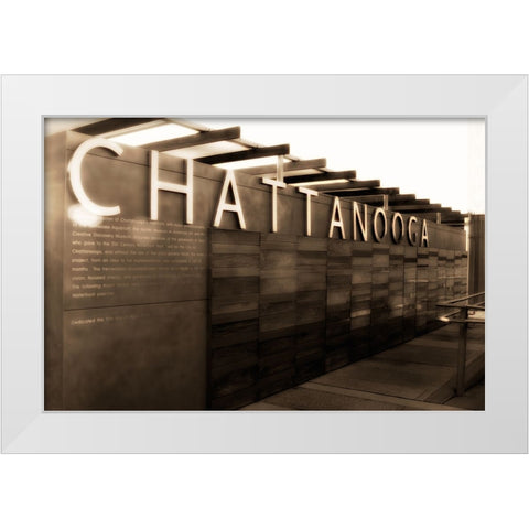 Chatt Pier Sign Sepia Glamour Saturated White Modern Wood Framed Art Print by Lee, Rachel