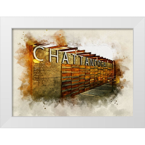 Chatt Pier Sign Watercolor White Modern Wood Framed Art Print by Lee, Rachel