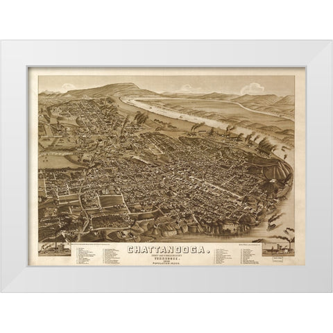 Chattanooga Map 1886 White Modern Wood Framed Art Print by Lee, Rachel