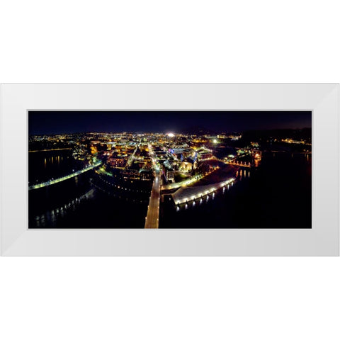 Chattanooga Night Aerial White Modern Wood Framed Art Print by Lee, Rachel