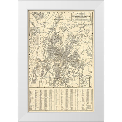 Chattanooga Street Map 1938 White Modern Wood Framed Art Print by Lee, Rachel