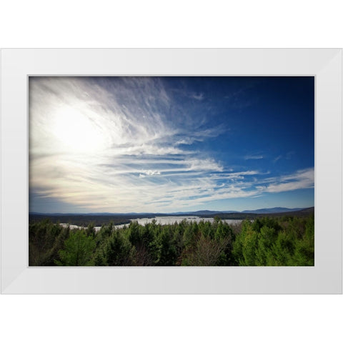 Clouds Trees Lake White Modern Wood Framed Art Print by Lee, Rachel