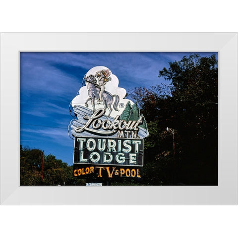 Lookout Mountain Tourist Lodge Sign 1980 Horizontal White Modern Wood Framed Art Print by Lee, Rachel