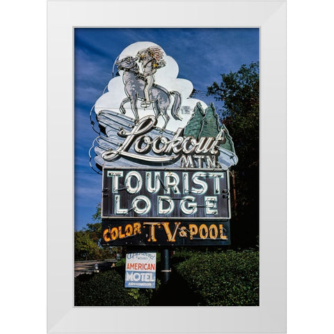Lookout Mountain Tourist Lodge Sign 1980 Vertical White Modern Wood Framed Art Print by Lee, Rachel