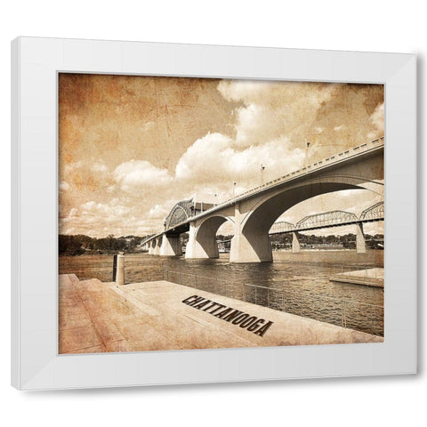 Market Bridge Textured w Writing White Modern Wood Framed Art Print by Lee, Rachel