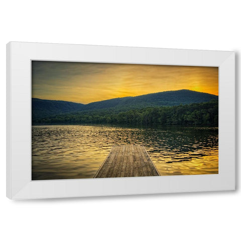 Raccoon Pier Sunglow White Modern Wood Framed Art Print by Lee, Rachel