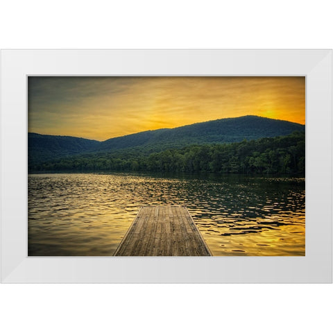 Raccoon Pier Sunglow White Modern Wood Framed Art Print by Lee, Rachel
