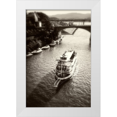 River Boat Cruise Sepia White Modern Wood Framed Art Print by Lee, Rachel