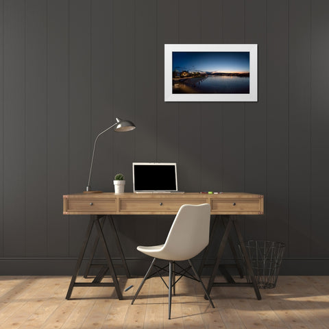 River Downtown at Night Panorama White Modern Wood Framed Art Print by Lee, Rachel