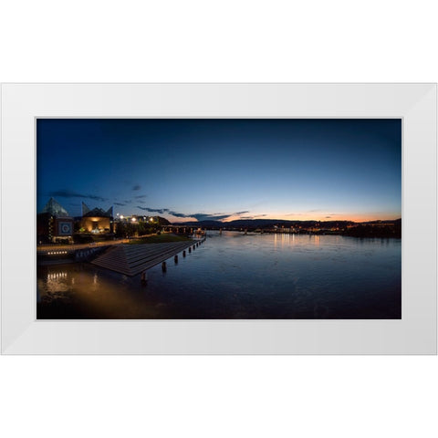 River Downtown at Night Panorama White Modern Wood Framed Art Print by Lee, Rachel