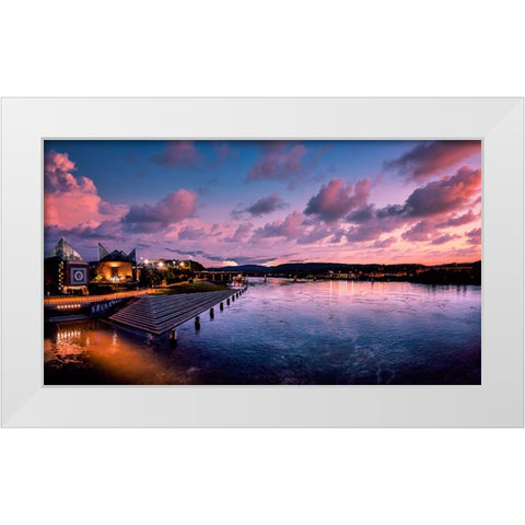 River Downtown at Night Panorama Reedit White Modern Wood Framed Art Print by Lee, Rachel
