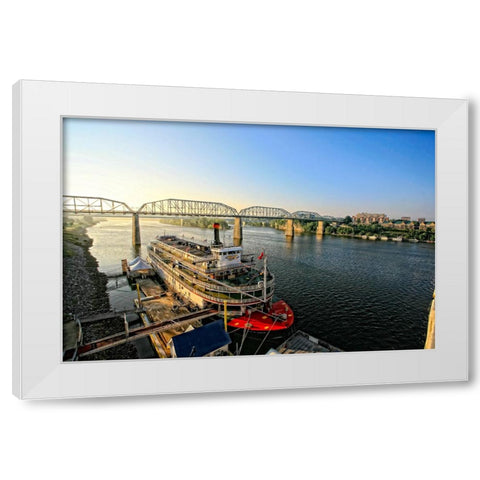 Riverboat From Market White Modern Wood Framed Art Print by Lee, Rachel