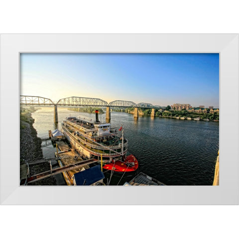 Riverboat From Market White Modern Wood Framed Art Print by Lee, Rachel