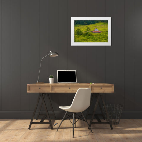 Smokies Barn White Modern Wood Framed Art Print by Lee, Rachel