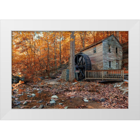 Smokies Grist Mill Fall White Modern Wood Framed Art Print by Lee, Rachel