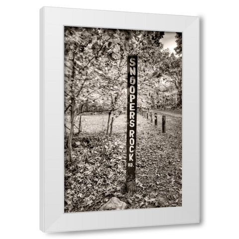 Snoopers Rock Road Sign Sepia White Modern Wood Framed Art Print by Lee, Rachel
