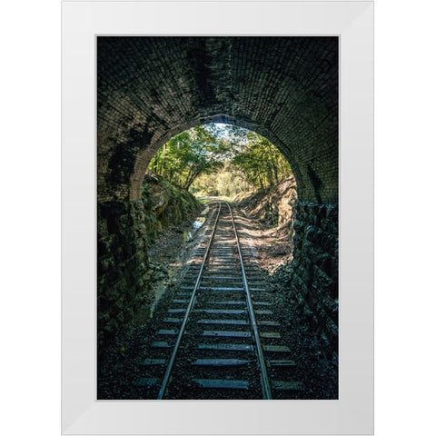 Train Enter Tunnel 1 White Modern Wood Framed Art Print by Lee, Rachel