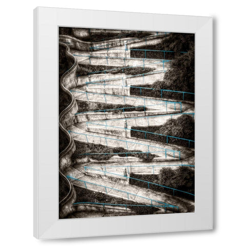Walk My Way Sepia w Blue Rails White Modern Wood Framed Art Print by Lee, Rachel