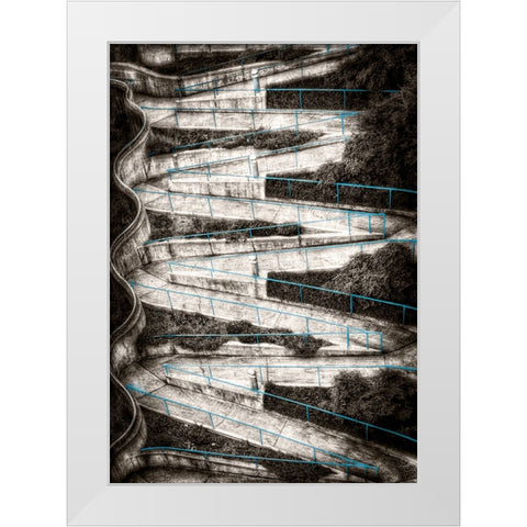 Walk My Way Sepia w Blue Rails White Modern Wood Framed Art Print by Lee, Rachel