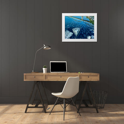 Walnut River Reflection w Rocks White Modern Wood Framed Art Print by Lee, Rachel