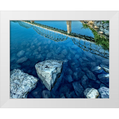 Walnut River Reflection w Rocks White Modern Wood Framed Art Print by Lee, Rachel