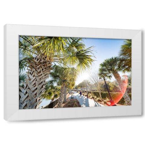 Palm Walk Sun White Modern Wood Framed Art Print by Malone, Will