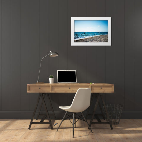Seagulls White Modern Wood Framed Art Print by Malone, Will