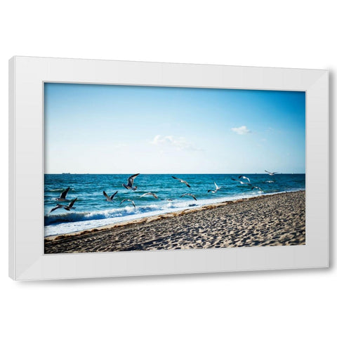 Seagulls White Modern Wood Framed Art Print by Malone, Will