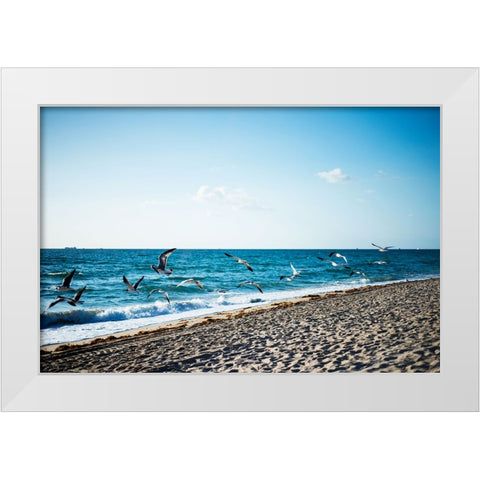 Seagulls White Modern Wood Framed Art Print by Malone, Will