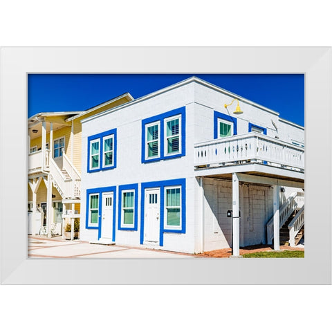 The Blue Beach House White Modern Wood Framed Art Print by Malone, Will