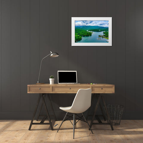 Lake Chatuge Aerial White Modern Wood Framed Art Print by Malone, Will