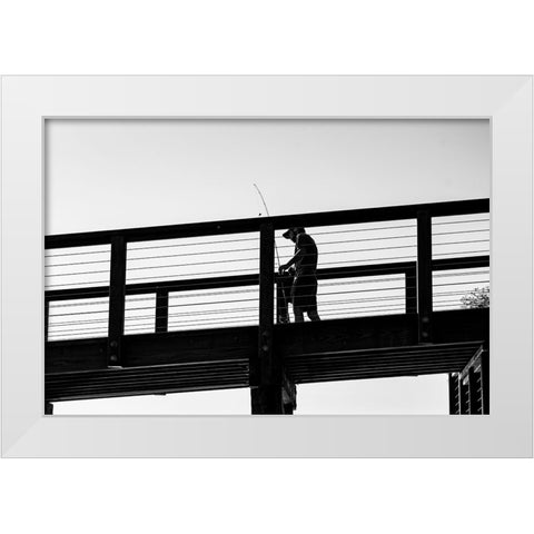Fishin 2 White Modern Wood Framed Art Print by Malone, Will