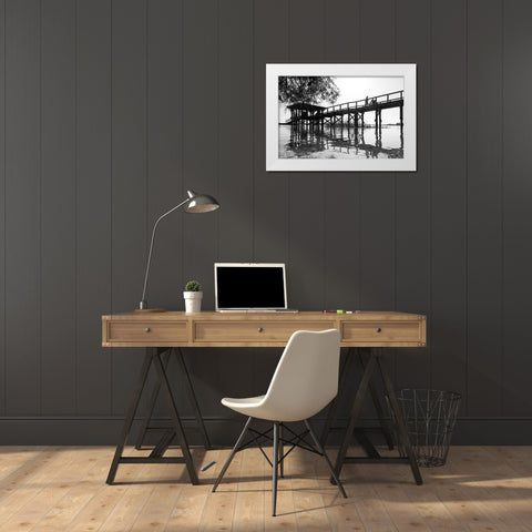 Monochrome Dock White Modern Wood Framed Art Print by Malone, Will