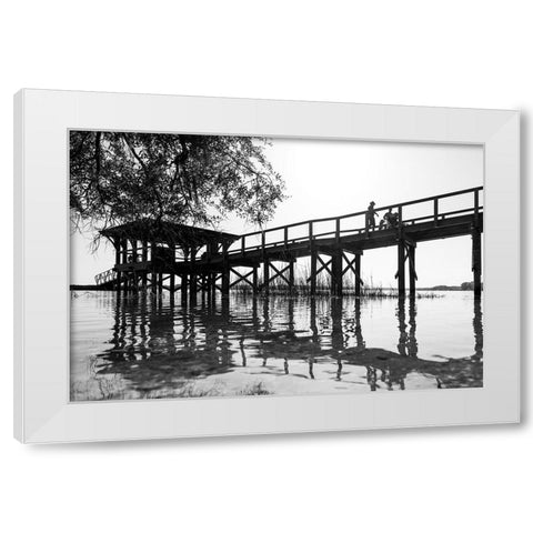 Monochrome Dock White Modern Wood Framed Art Print by Malone, Will
