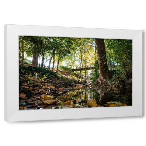 Fall Bridge White Modern Wood Framed Art Print by Malone, Will