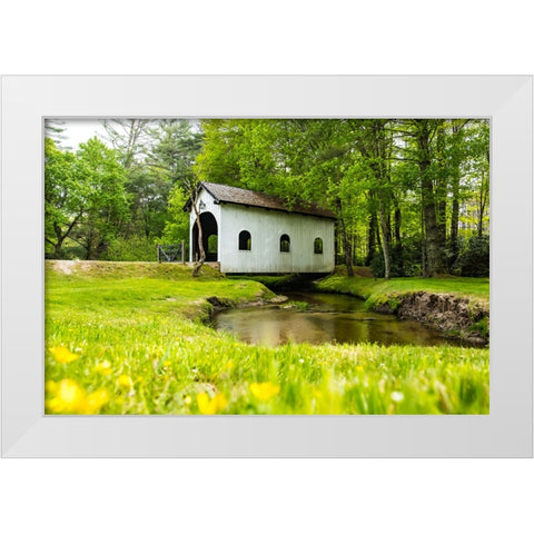 Covered Bridge White Modern Wood Framed Art Print by Malone, Will