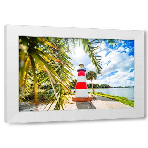 The Candy Cane Lighthouse White Modern Wood Framed Art Print by Malone, Will