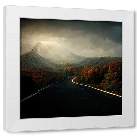 Autumn Road White Modern Wood Framed Art Print by Screendoor