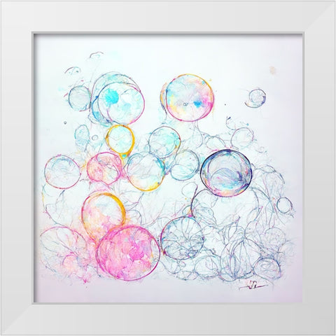 Bubbles 3 White Modern Wood Framed Art Print by Screendoor