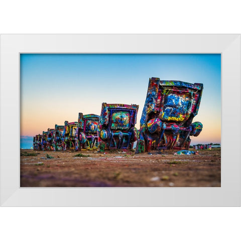 Cadillac Ranch 3 White Modern Wood Framed Art Print by Malone, Will