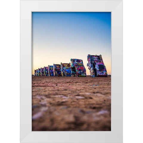 Cadillac Ranch Vertical White Modern Wood Framed Art Print by Malone, Will