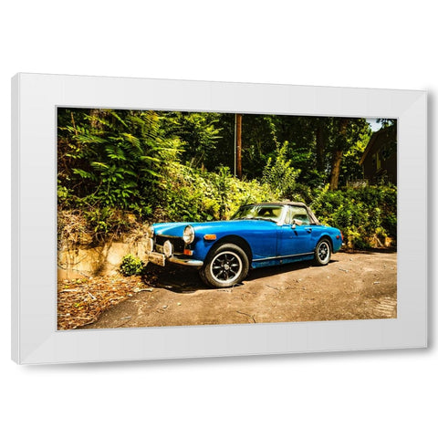 Little Blue Car White Modern Wood Framed Art Print by Malone, Will