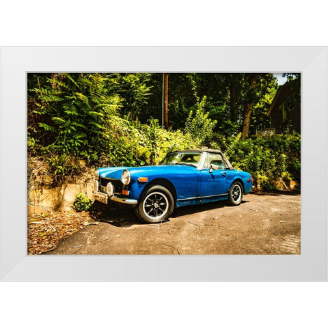 Little Blue Car White Modern Wood Framed Art Print by Malone, Will