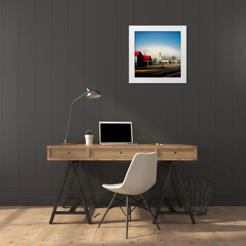 Small Town Morning 4 White Modern Wood Framed Art Print by Screendoor