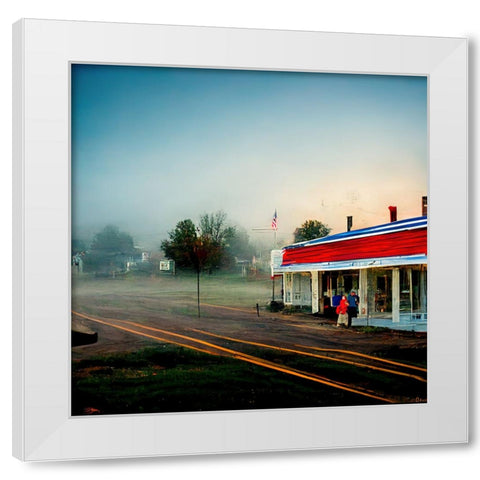 Small Town Morning White Modern Wood Framed Art Print by Screendoor