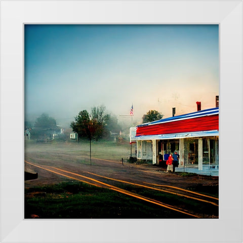 Small Town Morning White Modern Wood Framed Art Print by Screendoor