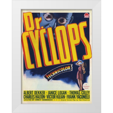 Dr Cyclops White Modern Wood Framed Art Print by Screendoor