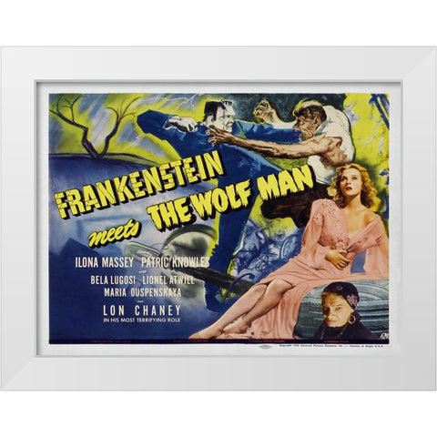 Frankenstein Meets The Wolf Man White Modern Wood Framed Art Print by Screendoor