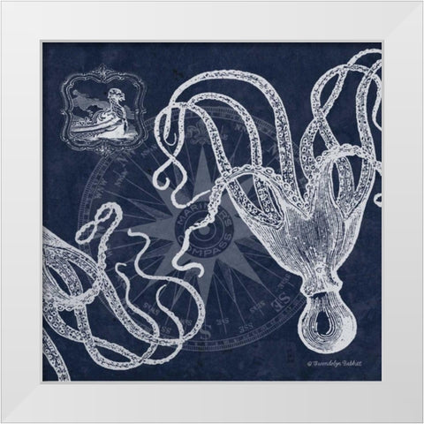 Octopi on Indigo II White Modern Wood Framed Art Print by Babbitt, Gwendolyn